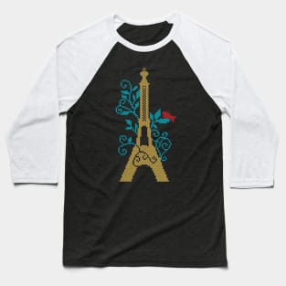 Eiffel Tower custom embroidery cross stitch like design Baseball T-Shirt